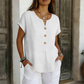 Casual T-skjorte med V-hals og knapper for kvinner