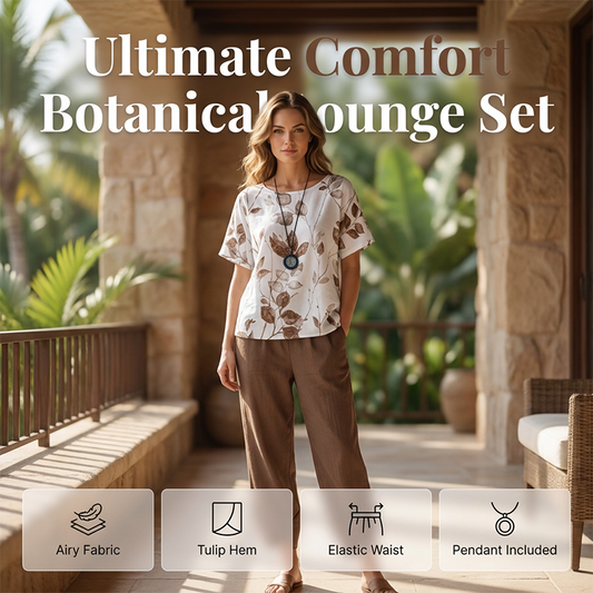 👗 50 % RABATT 🌸 Avslappet sett med mønster – Matchende topp og bukser, lett passform – Perfekt til sommeren, reiser eller et bohem-chic-look – behagelig og trendy ✨🌿