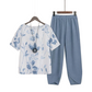 👗 50 % RABATT 🌸 Avslappet sett med mønster – Matchende topp og bukser, lett passform – Perfekt til sommeren, reiser eller et bohem-chic-look – behagelig og trendy ✨🌿