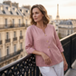 Casual damebluse med V-hals og knapper