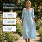Uformell midikjole i ensfarget stoff med elegant sløyfe og firkantet halsutskjæring