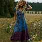 Vintage maxi-kjole med V-hals og blomstermønster for kvinner