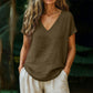 👕☀️🌿 BEGRENSET TILBUD: 50 % RABATT! V-hals-T-skjorte for damer til sommeren – Myk, pustende og lett bomullsblanding – Perfekt for avslappede dager, ærender eller rolige helgemorgener 🌸😌