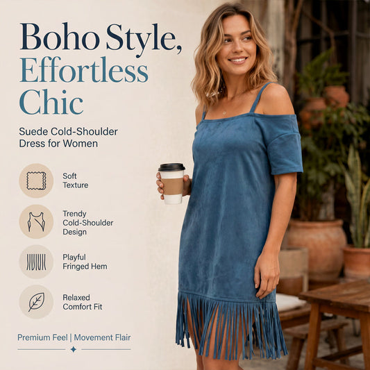 ⌛Tidsbegrenset tilbud – Off-shoulder-kjole med frynser for damer