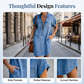 Casual denimskjortekjole for kvinner – løs passform, revers, korte ermer, glidelås og lommer