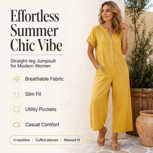 Uformell jumpsuit med korte ermer og vide ben for kvinner