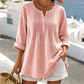 Langermet bluse med plissert Henley-hals for damer