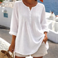 Langermet bluse med plissert Henley-hals for damer