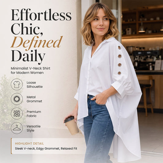 ⌛Tidsbegrenset tilbud – Oversized asymmetrisk dame-skjorte med hullmønster
