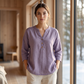 Casual bluse med V-hals og 3/4-ermer for damer