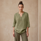 Casual bluse med V-hals og 3/4-ermer for damer