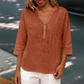 Casual bluse med V-hals og 3/4-ermer for damer