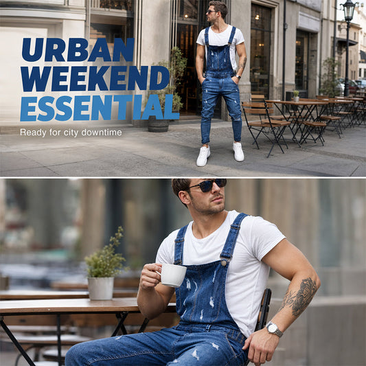 👖Denim-overaller for menn – slitte og revne smekkeoveraller