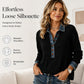Langermet patchwork-strikketopp med denimkrage for damer
