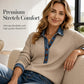 Langermet patchwork-strikketopp med denimkrage for damer