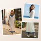 Midi-kjole i patchwork-strikk med denim for damer