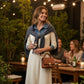 Midi-kjole i patchwork-strikk med denim for damer