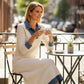 Midi-kjole i patchwork-strikk med denim for damer