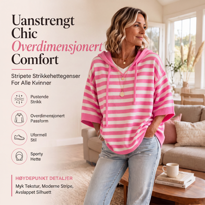 Uformell stripete hettegenser-topp for kvinner