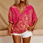 Populært akkurat nå⭐👚 Top med boho-mønster og flagermusermmer – flytende V-hals og uanstrengt bohemstil
