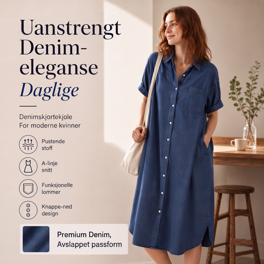 Dongeriskjole med knapper for kvinner, løs passform