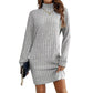 Langermet strikkekjole med ribbestrikket turtleneck for damer