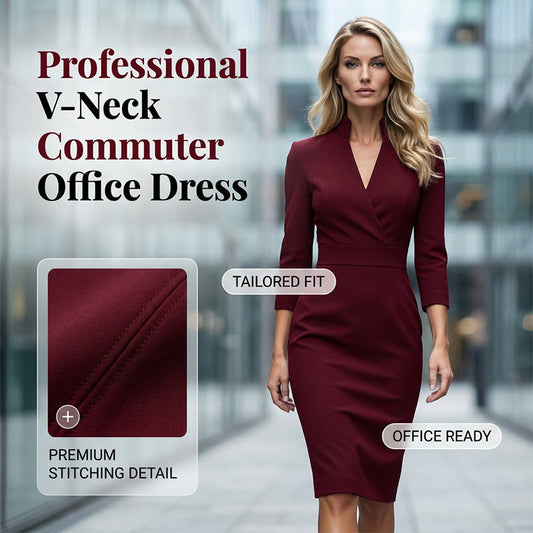 Elegant bodycon-kjole med stående krage og V-hals