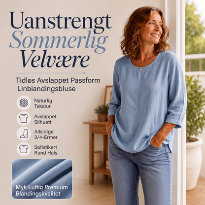 Dame uformell topp med rund hals og 3/4 ermer