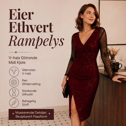 Glitrende bodycon-kjole for kvinner med nettingermer