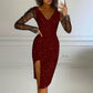 Glitrende bodycon-kjole for kvinner med nettingermer