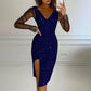 Glitrende bodycon-kjole for kvinner med nettingermer