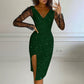 Glitrende bodycon-kjole for kvinner med nettingermer