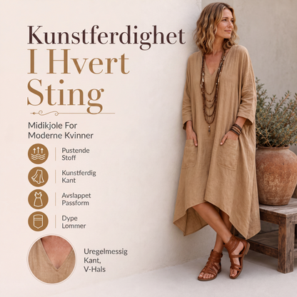 Løstsittende asymmetrisk kjole med V-hals for kvinner