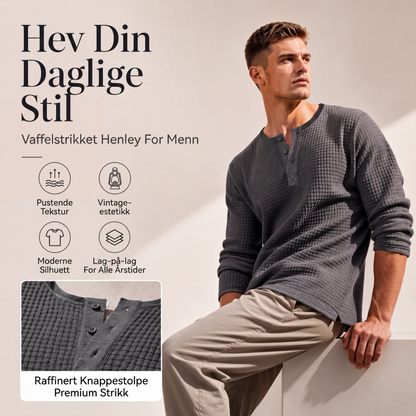 Herre waffelstrikket langermet Henley-skjorte