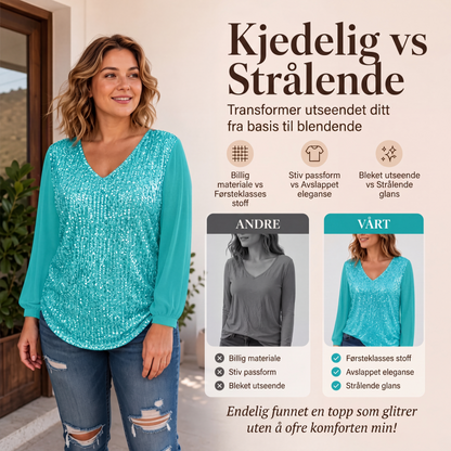 Elegant V-hals-topp med paljetter for kvinner