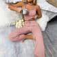 Populært akkurat nå⭐🌸 Pyjamasett med camisole med blonder og pyjamasbukser med rette ben – ribbestrikket struktur og avslappet passform for koselig avslapning