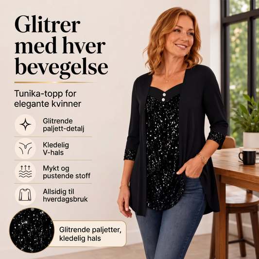 Dames topper med paljetter, sømløs to-delt look