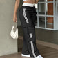 Dame cargobukser med sidestriper og rette ben