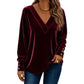 Dame V-hals Langermet Fløyelsbluse