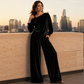 Sett med off-shoulder-topp og vide bukser for kvinner