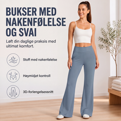 👖 Yoga-bukser med løftet, utvidet ben – en flatterende passform kombinert med komfort i hverdagen