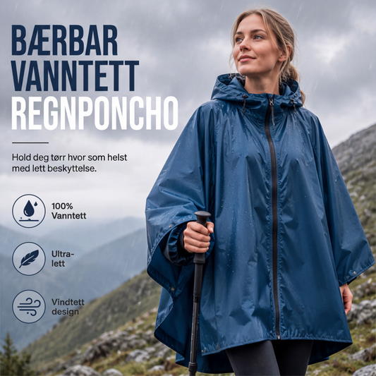 Unisex vanntett lett regnponcho med hette