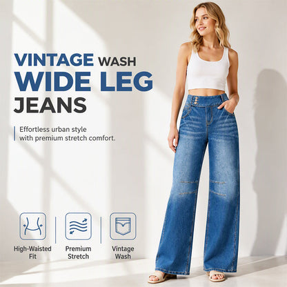Elastiske jeans med vide ben for kvinner