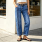 Casual jeans med elastisk stoff og rett ben for kvinner