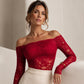Off-the-shoulder-T-skjorte i blonder for kvinner