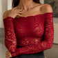 Off-the-shoulder-T-skjorte i blonder for kvinner
