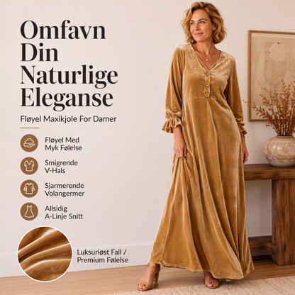 Elegant fløyels-makskjole for kvinner med volangermer