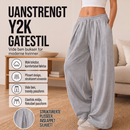 Avslappede plisserte vide joggebukser for kvinner