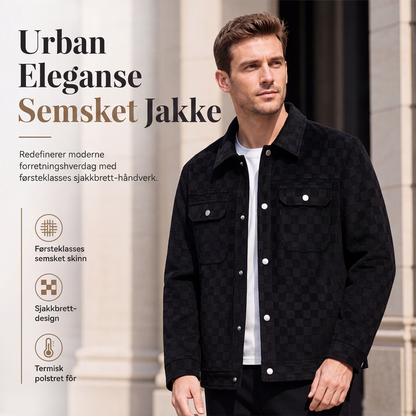 Jakke i semsket skinn for menn med rutemønster