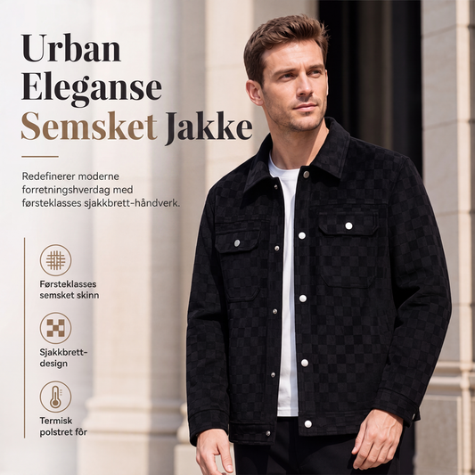 Jakke i semsket skinn for menn med rutemønster